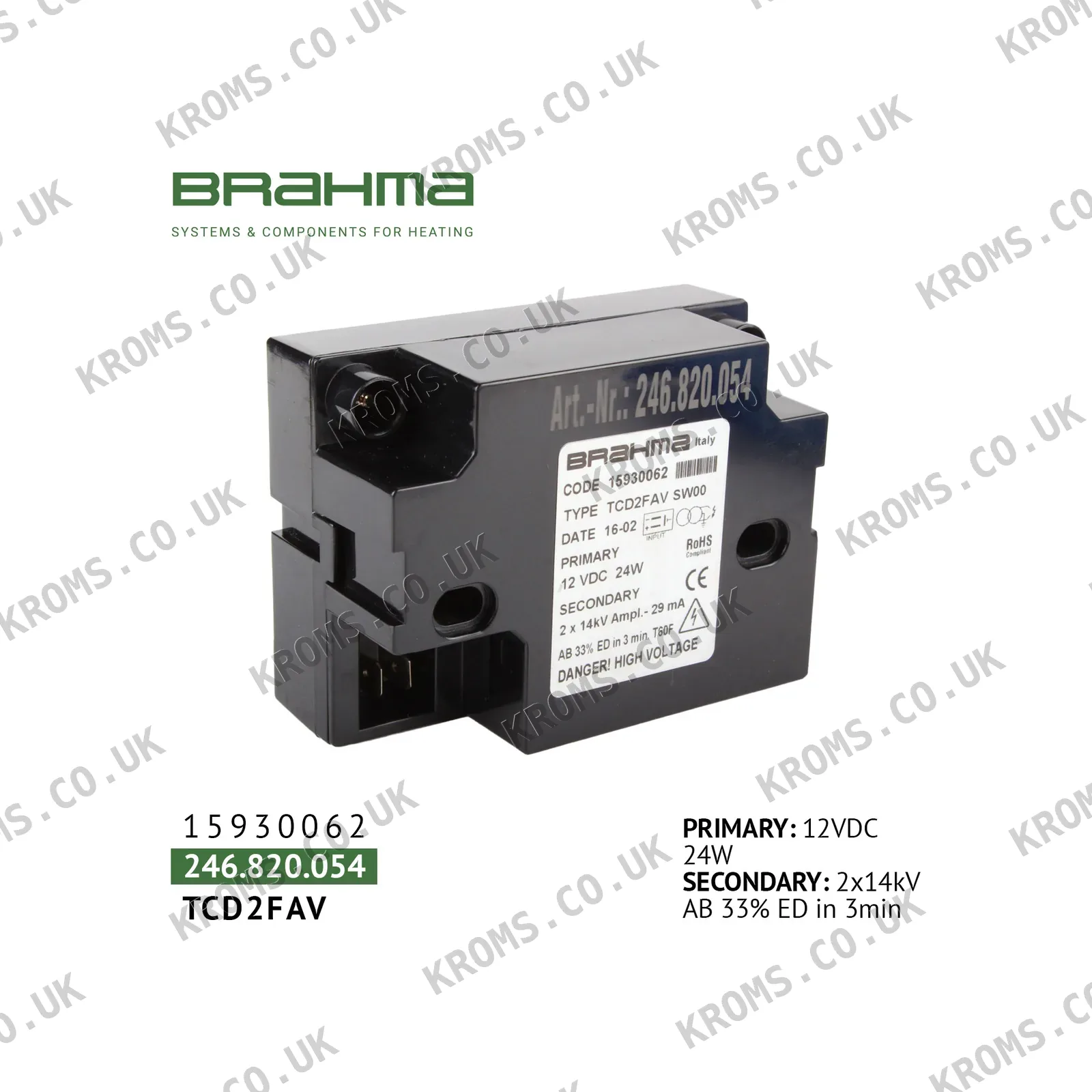 Brahma Ignition transformer TCD2FAV 15930062