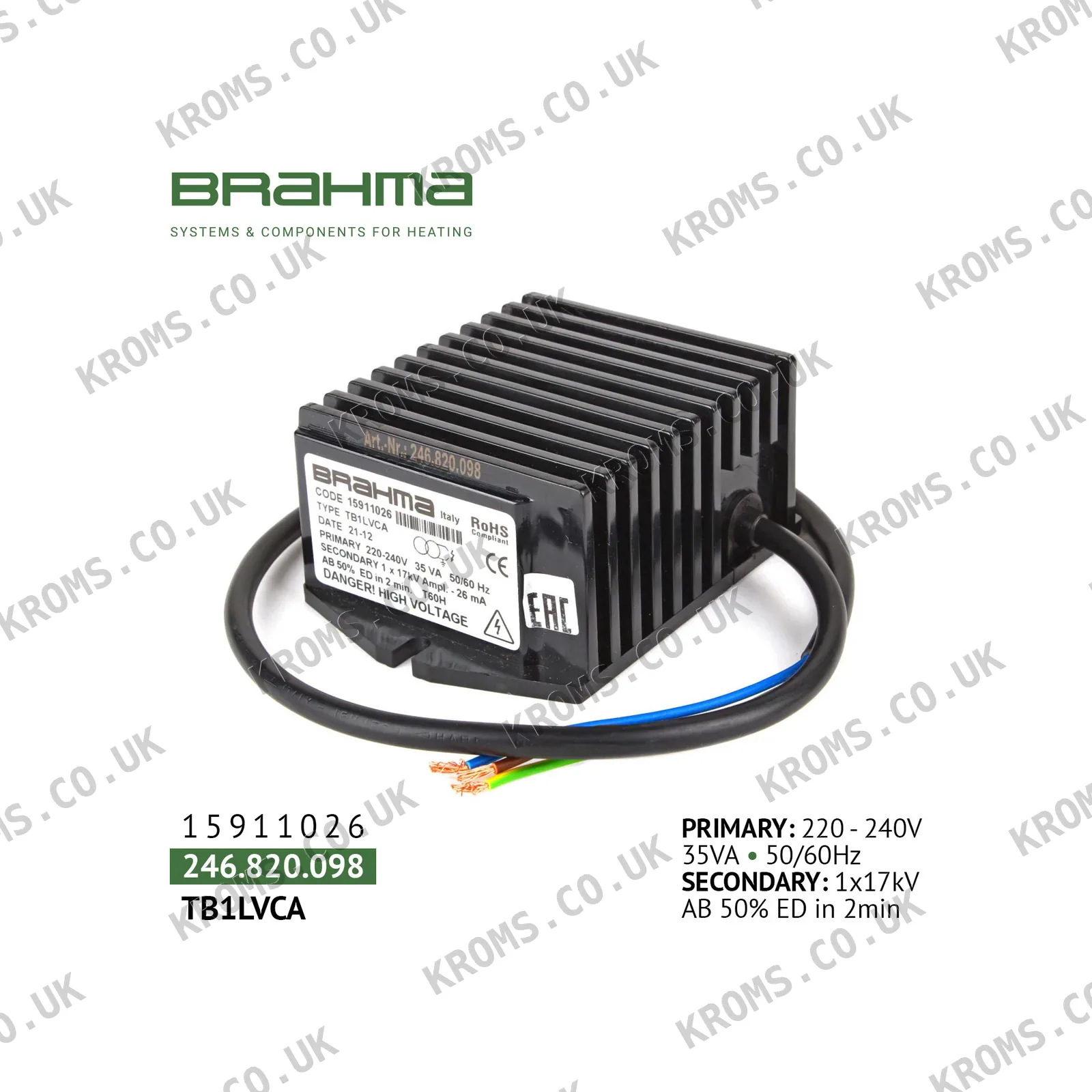 Brahma Ignition transformer TB1LVCA 15911026