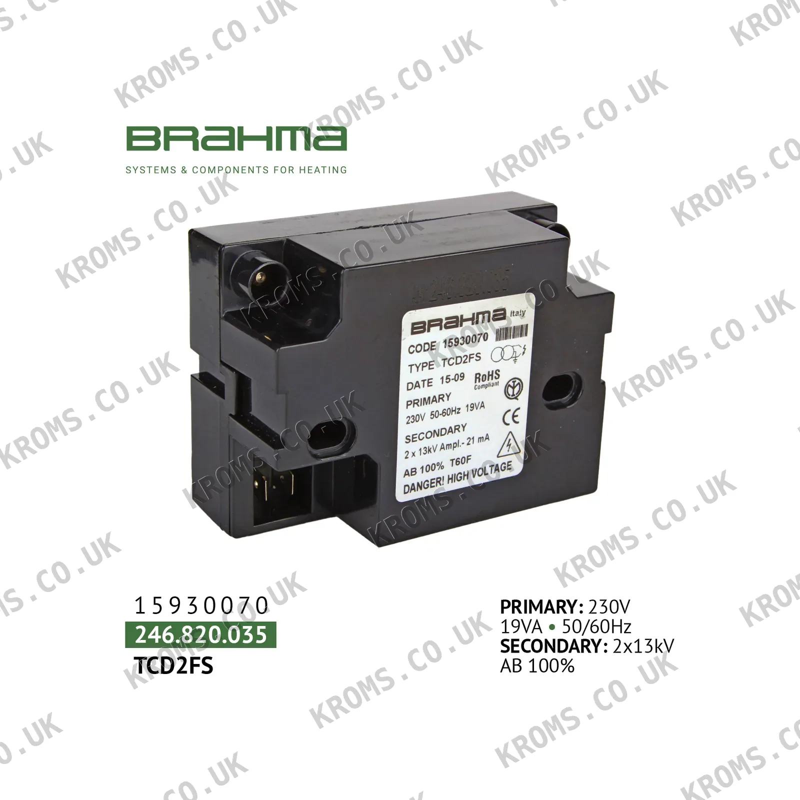 Brahma Ignition transformer TCD2FS 15930070