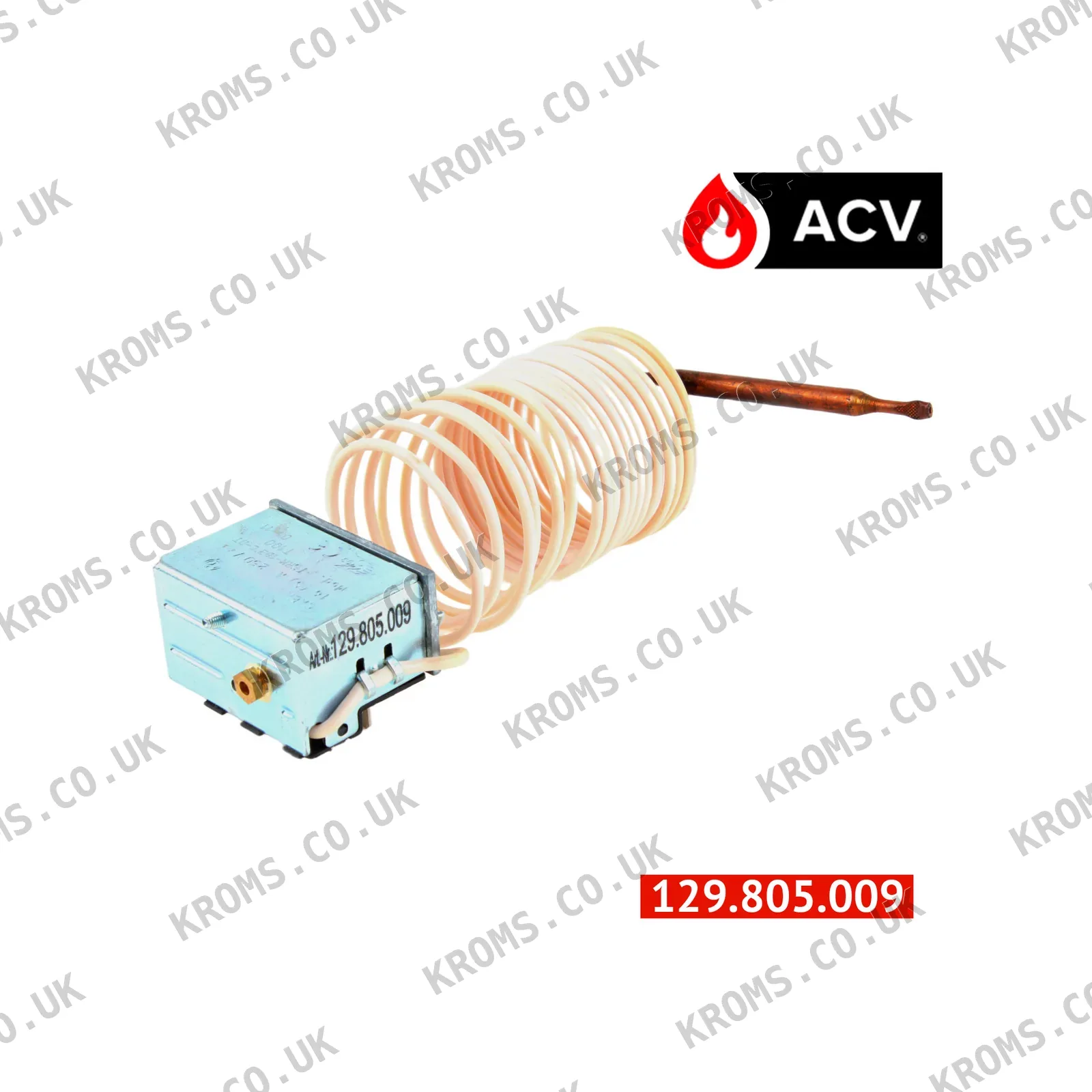 ACV Thermostat with manual or automatic reset, featuring a capillary 54764006
