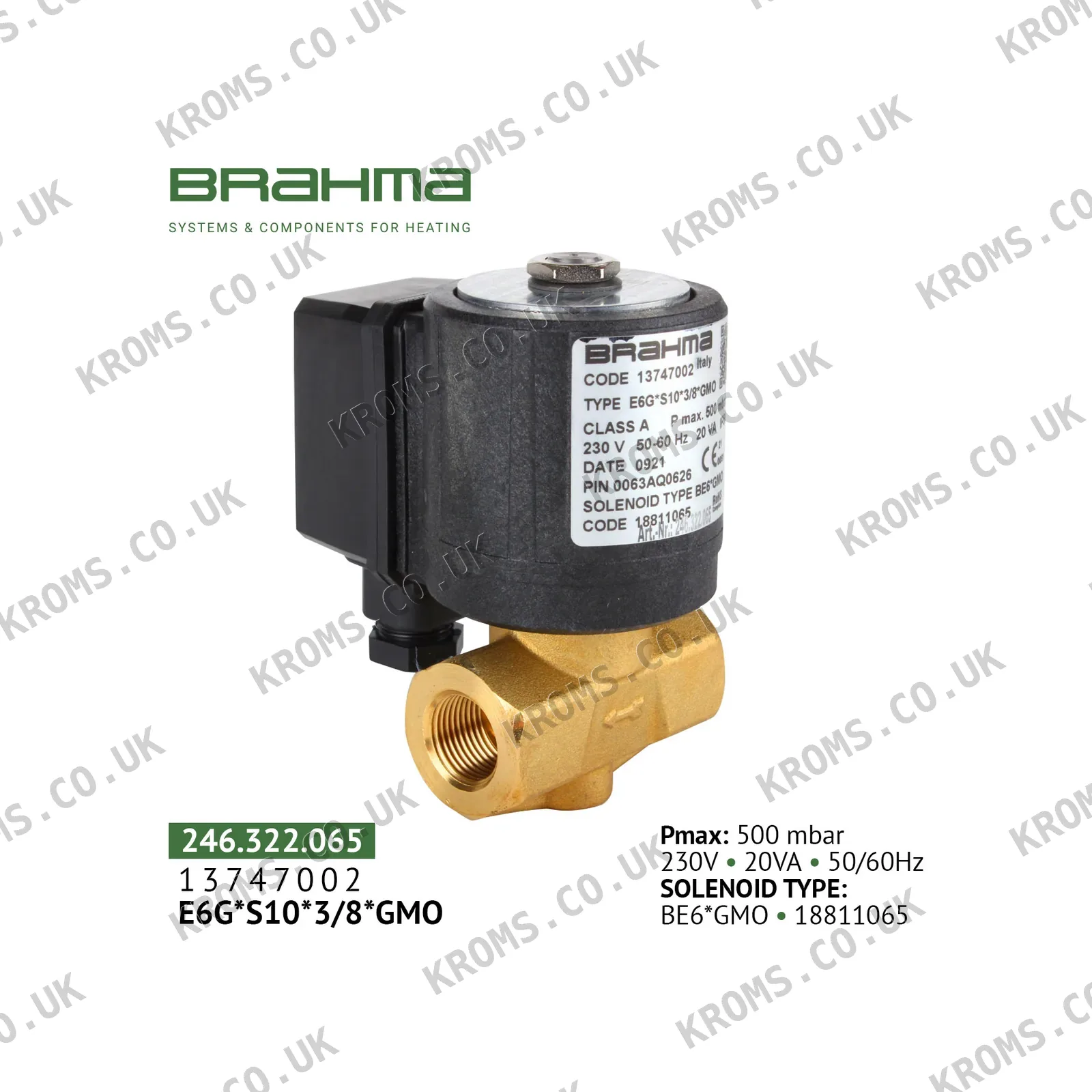 Brahma Gas valve E6G*S10*3/8*GMO 13747002
