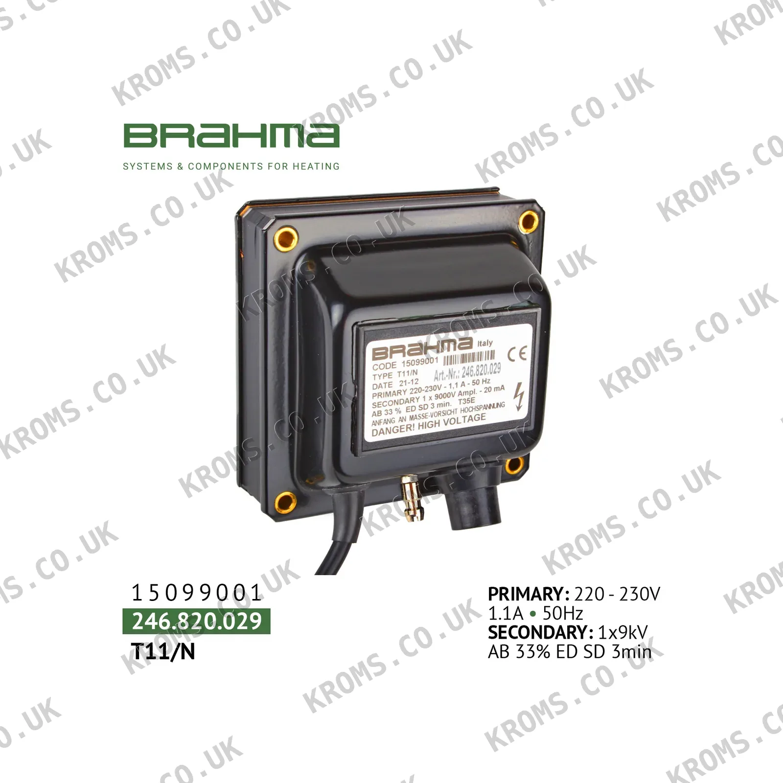 Brahma Ignition transformer T11/N 15099001