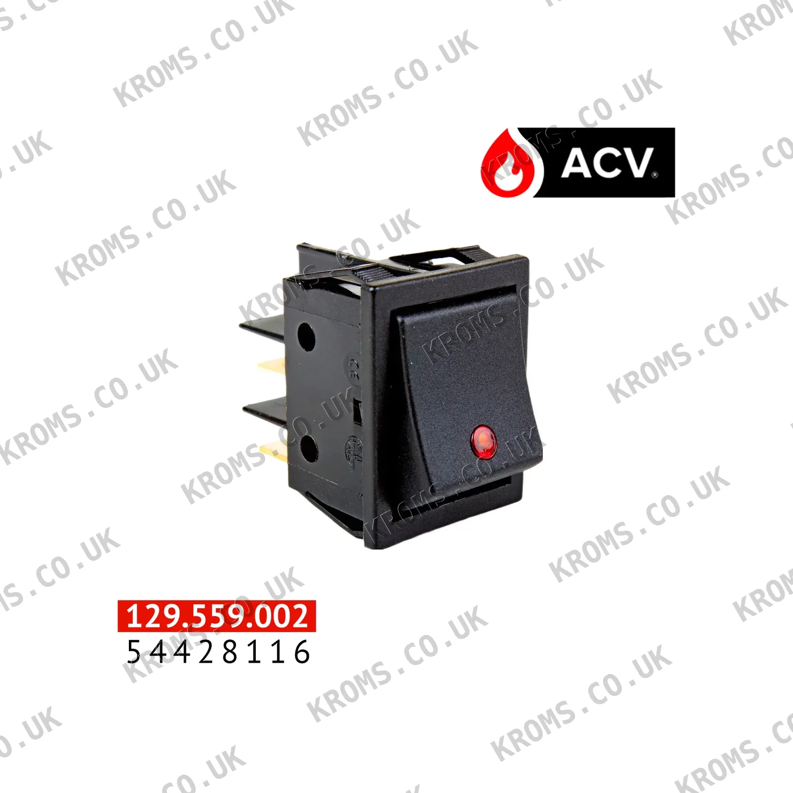 ACV Switch 22x30 2p 1/0 +red light 54428116