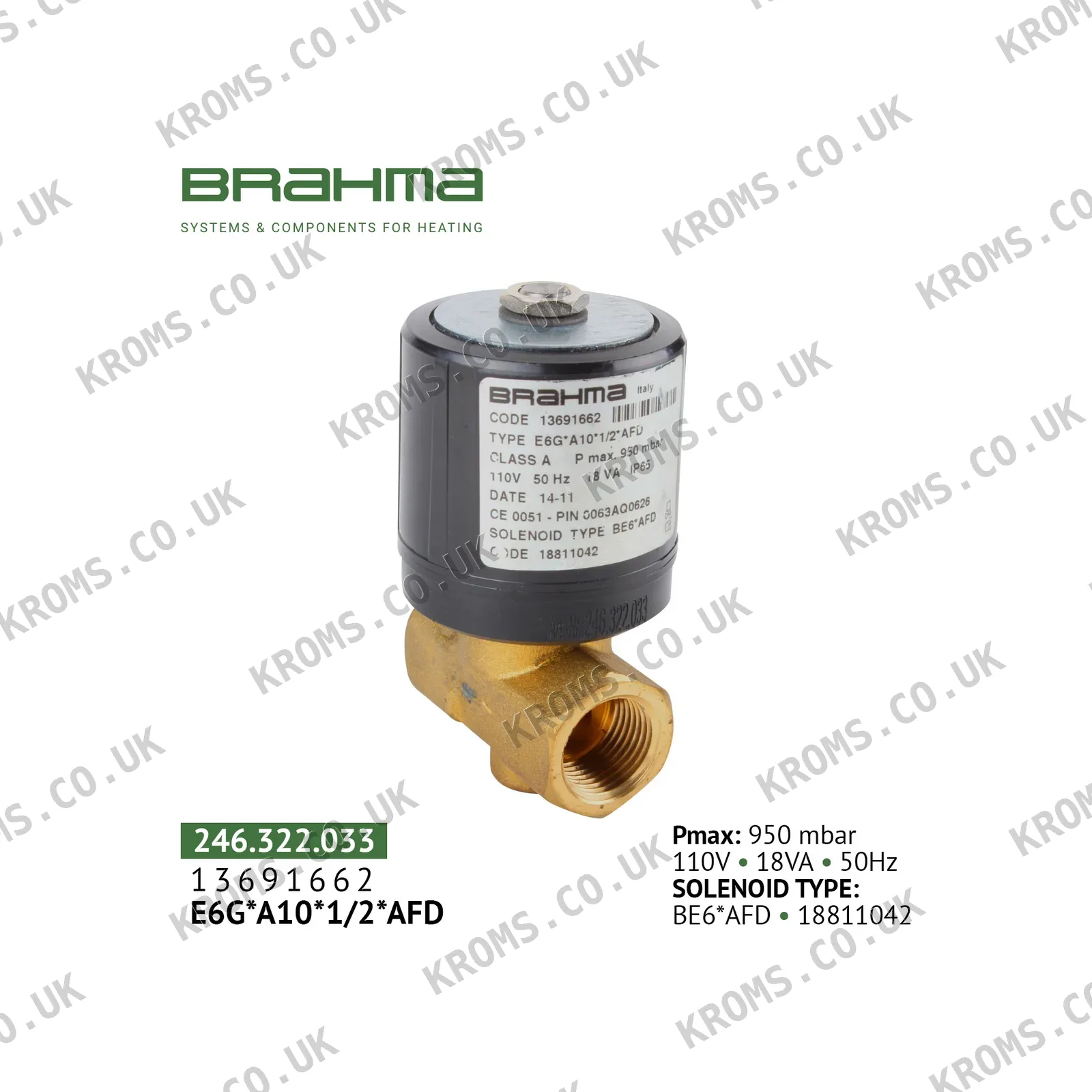 Brahma Gas solenoid valve E6G*A10*1/2*AFD 13691662