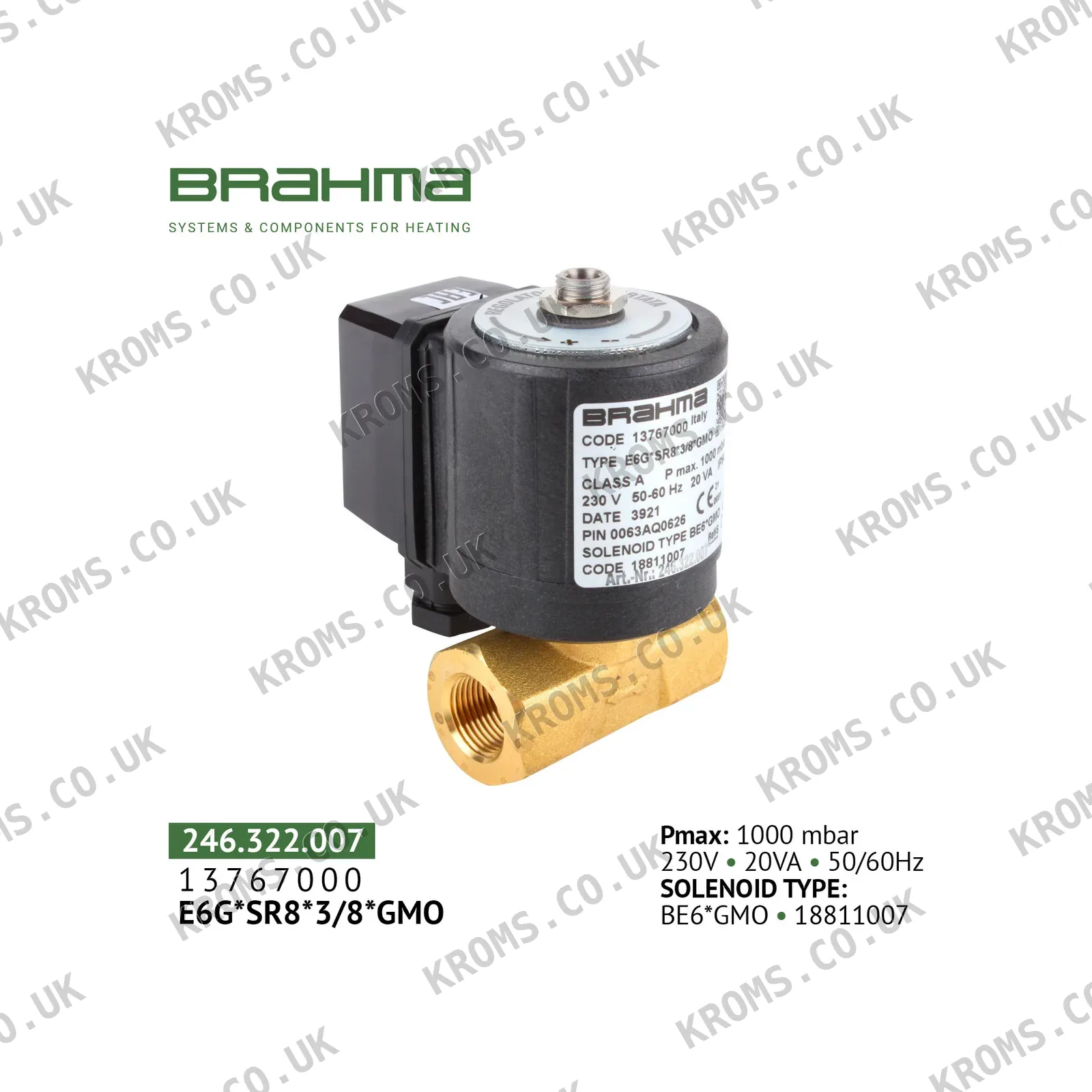 Brahma Gas solenoid valve E6G*SR8*3/8*GMO 13767000