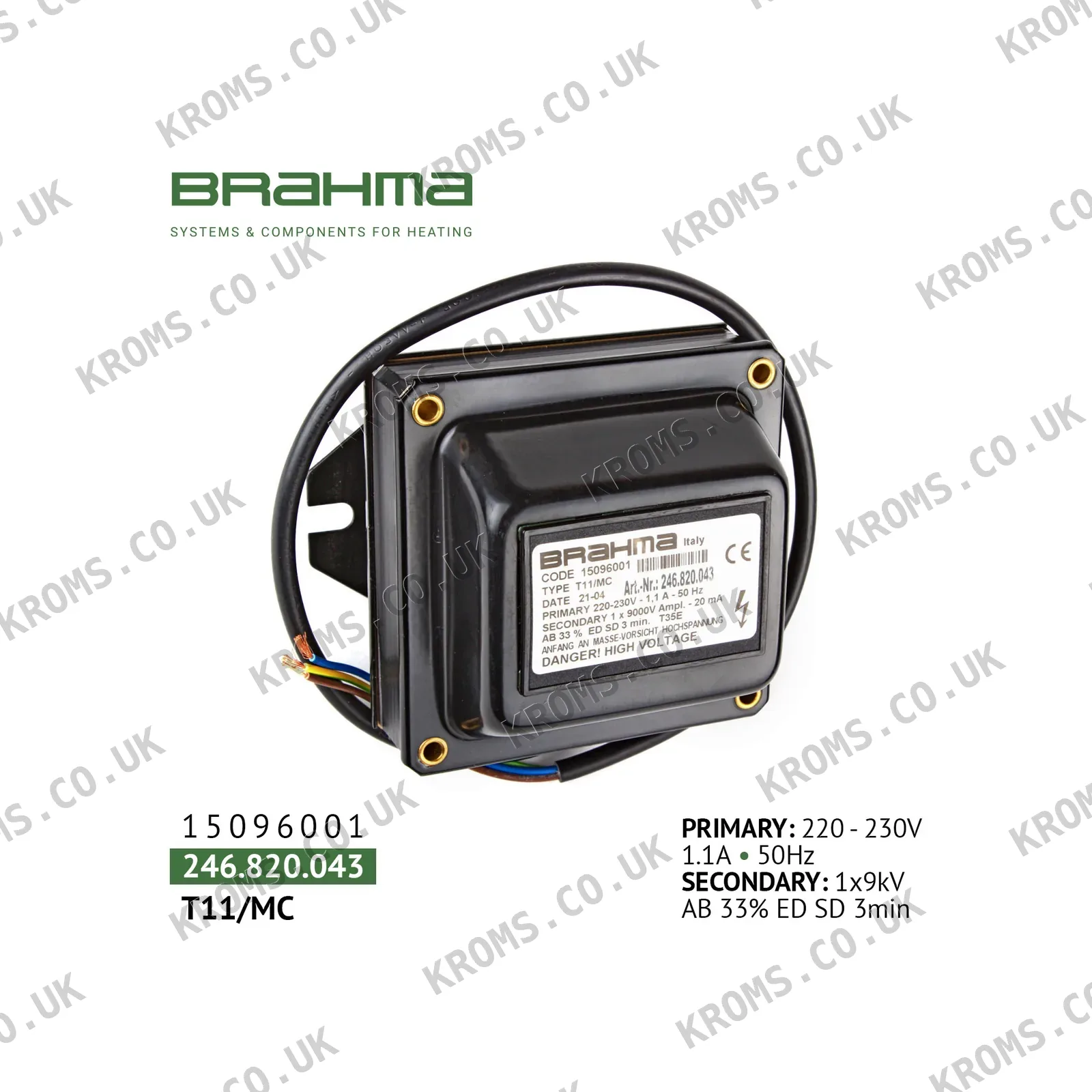 Brahma Ignition transformer T11/MC 15096001