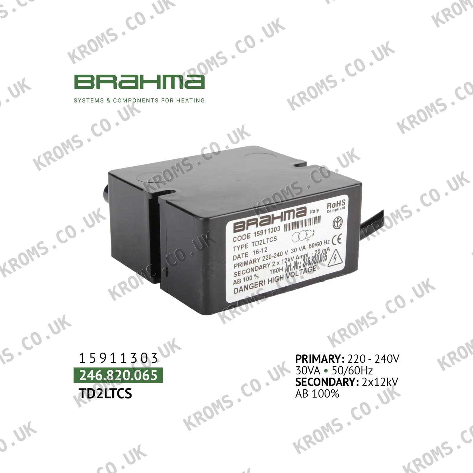 Brahma Ignition transformer TD2LTCS 15911303