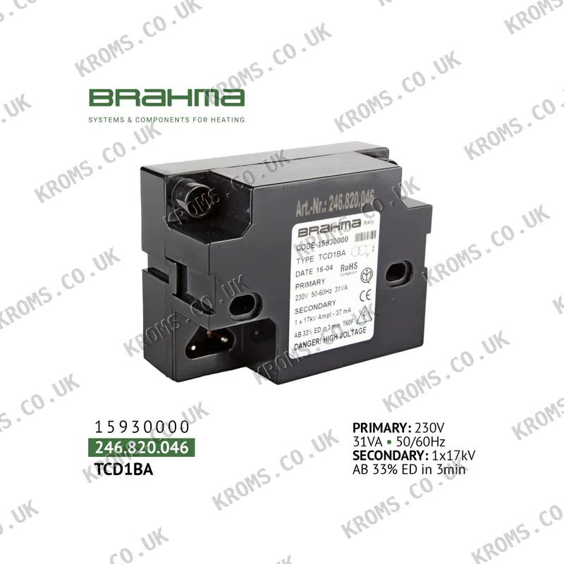 Brahma Ignition transformer TCD1BA 15930000