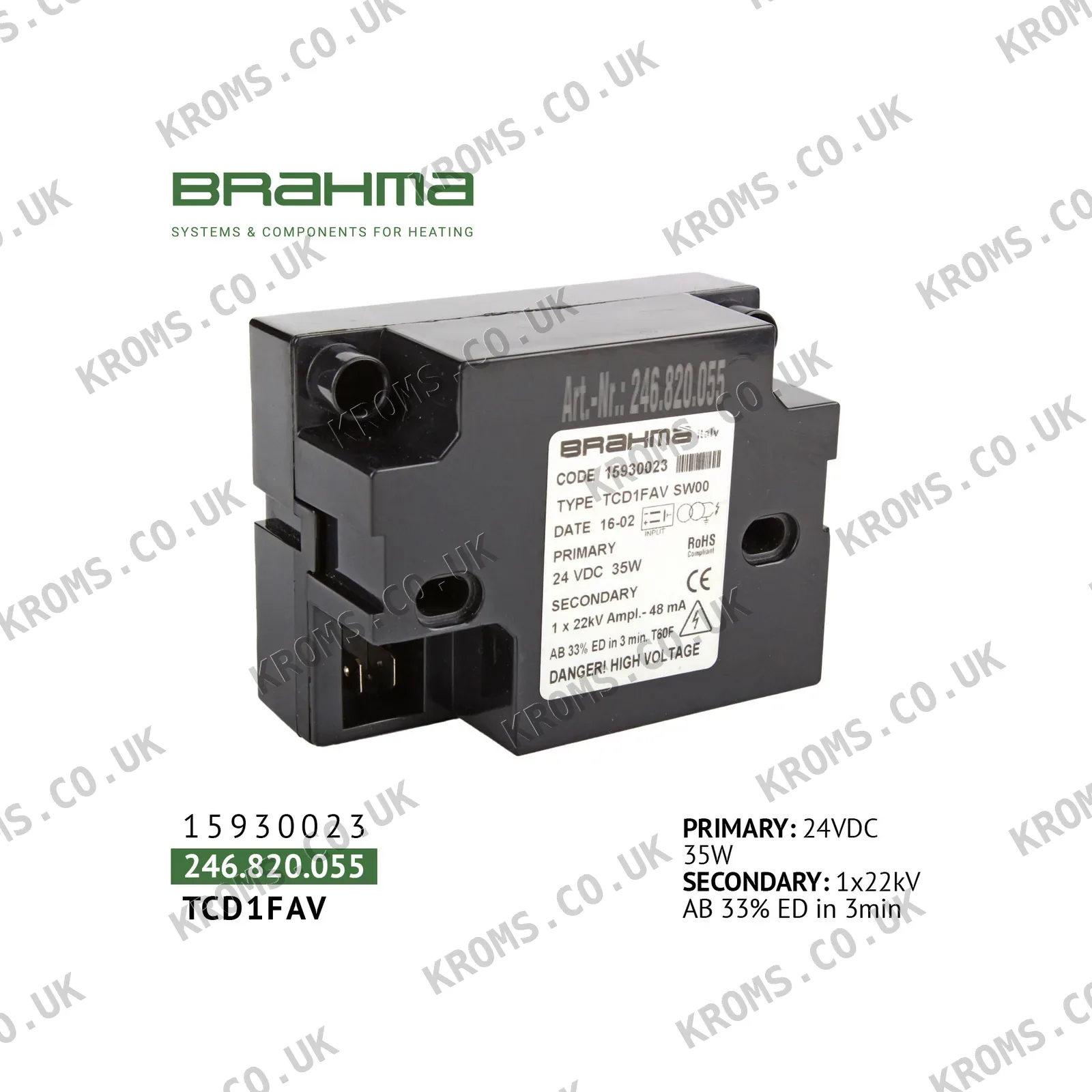 Brahma Ignition transformer TCD1FAV 15930023