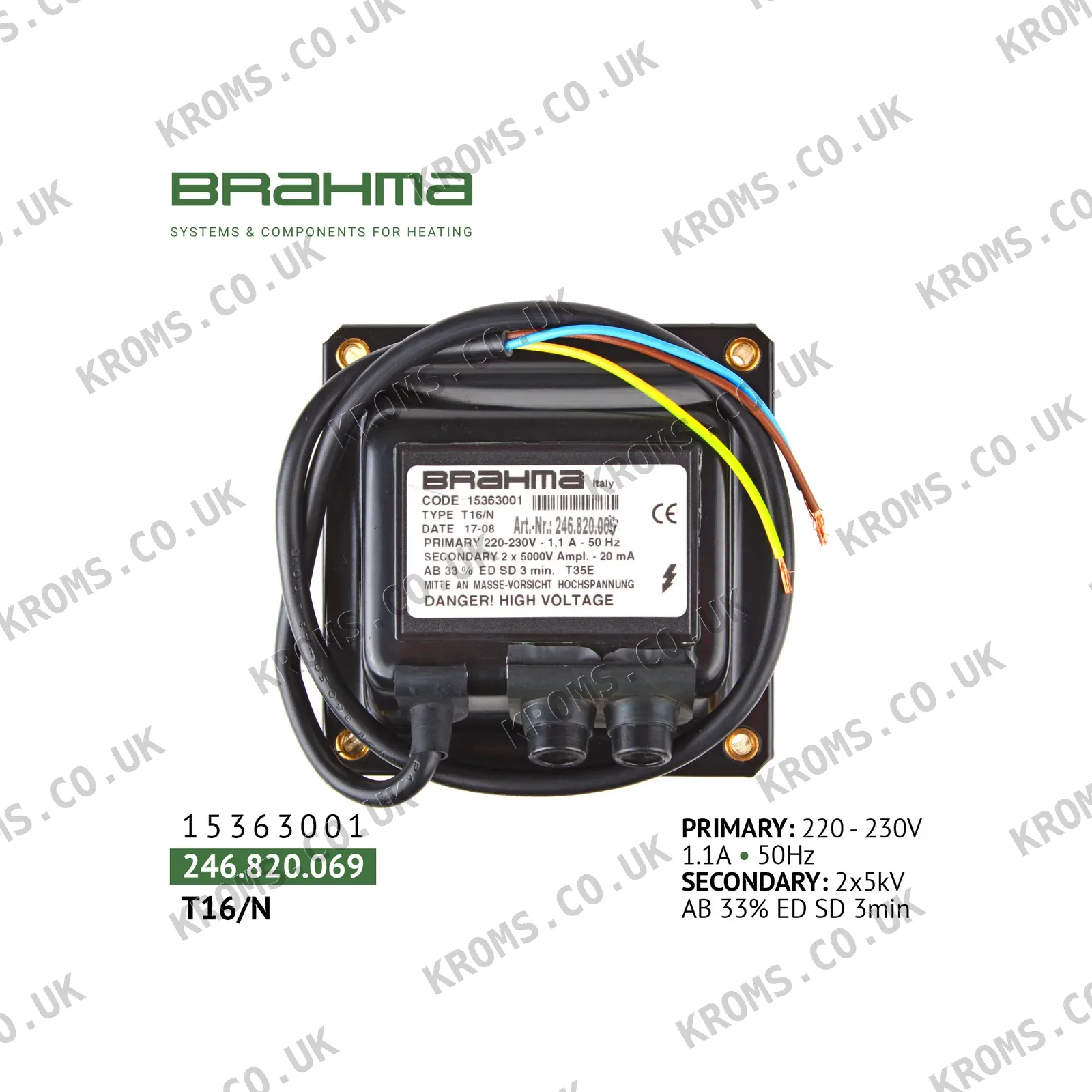 Brahma Ignition transformer T16/N 15363001