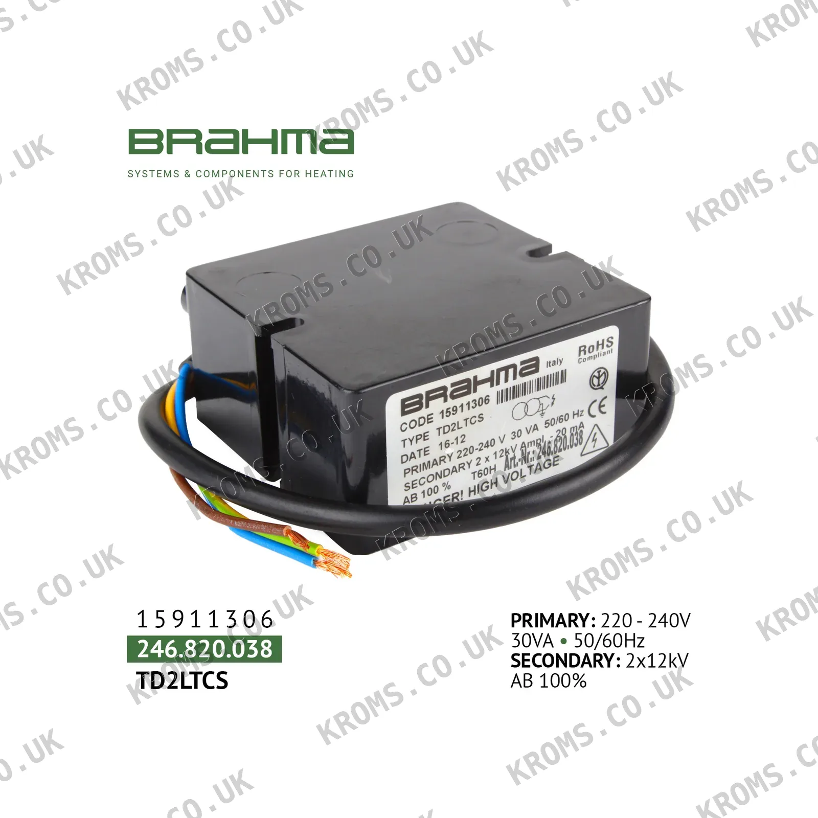 Brahma Ignition transformer TD2LTCS 15911306