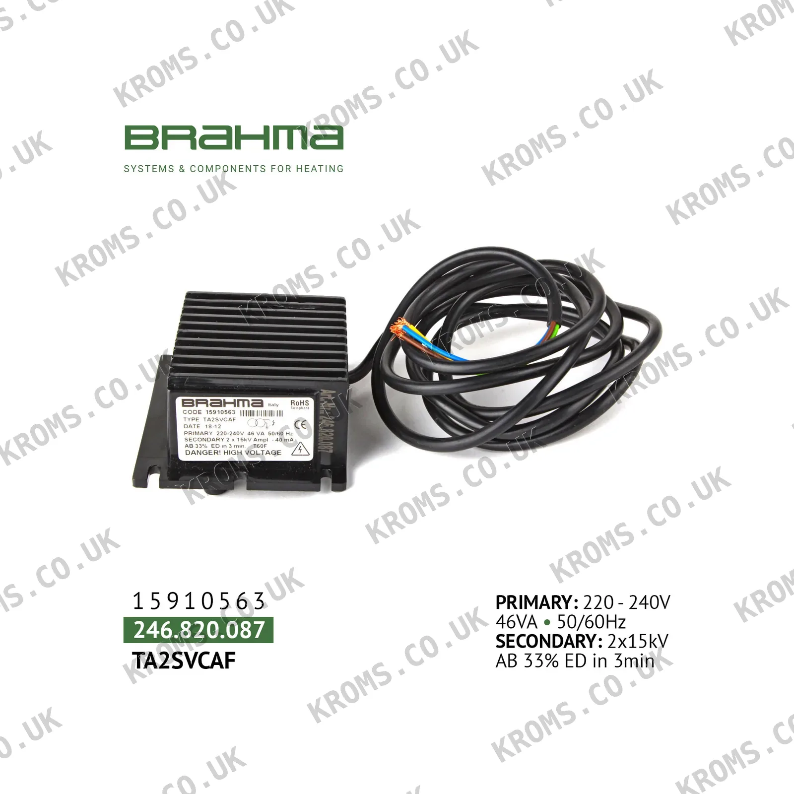 Brahma Ignition transformer TA2SVCAF 15910563