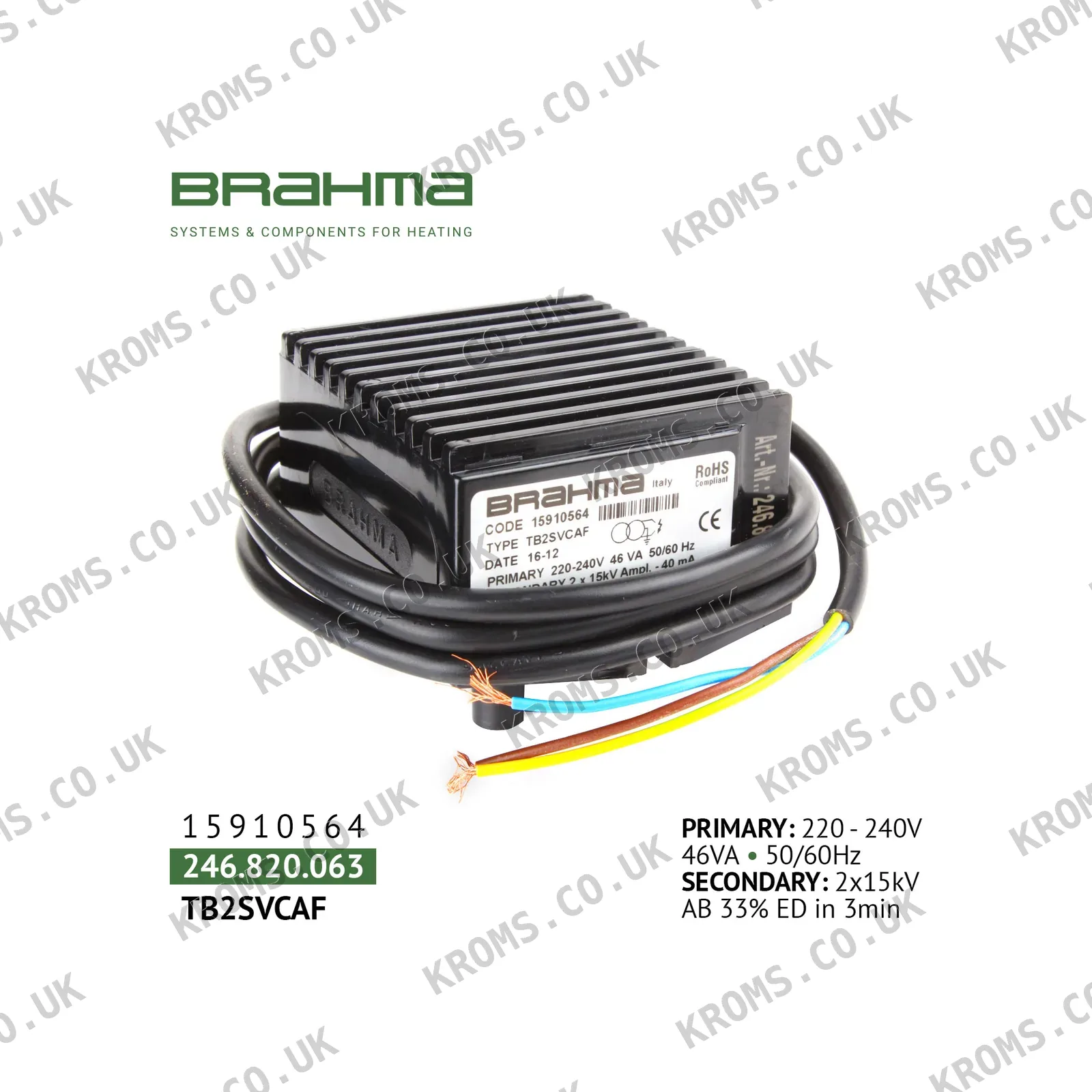 Brahma Ignition transformer TB2SVCAF 15910564
