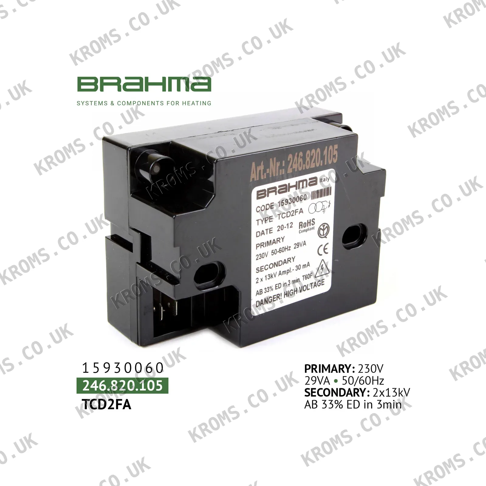 Brahma Ignition transformer TCD2FA 15930060