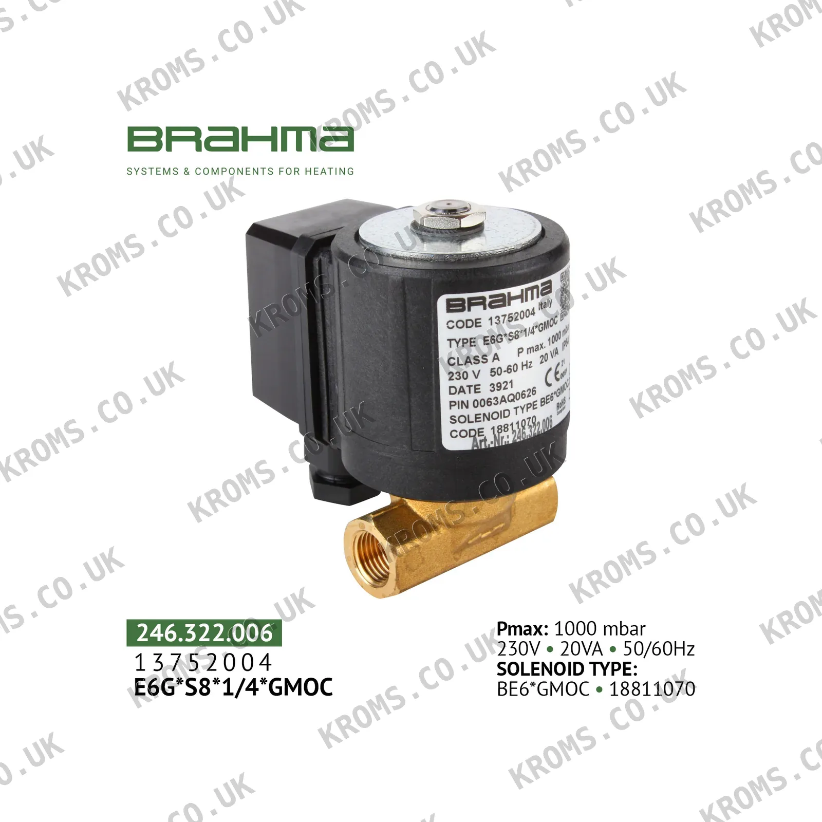Brahma Gas solenoid valve E6G*S8*1/4*GMOC 13752004