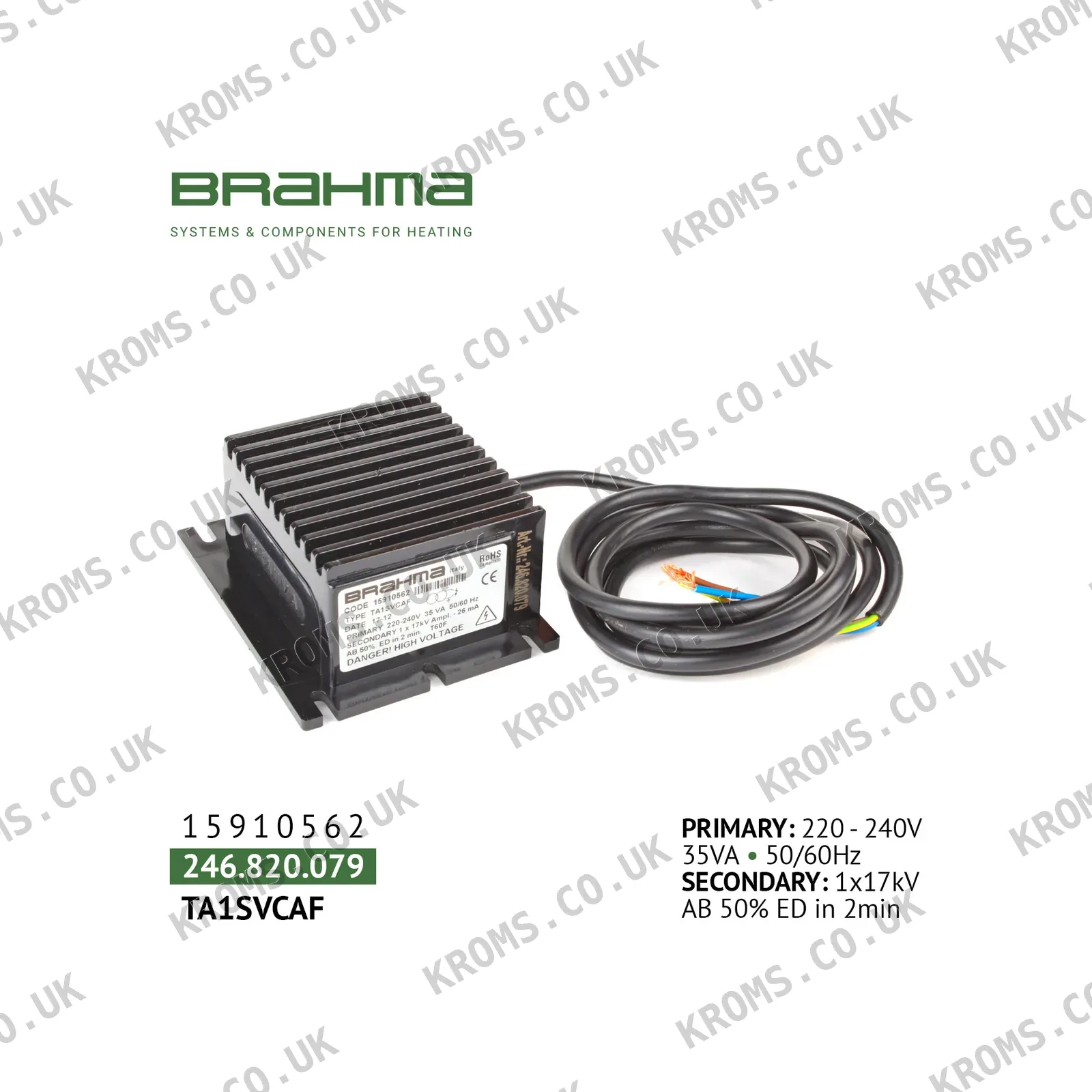 Brahma Ignition transformer TA1SVCAF 15910562