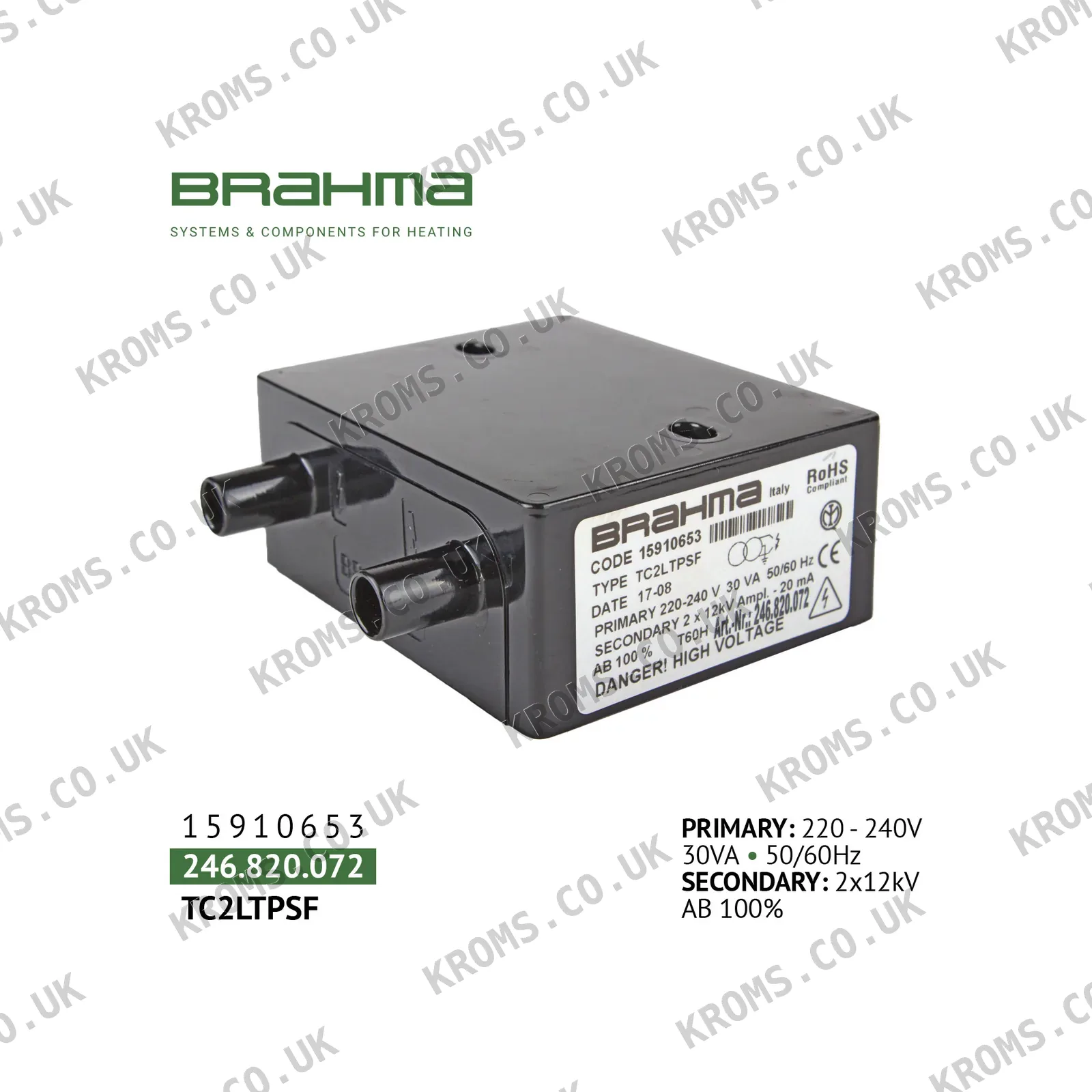 Brahma Ignition transformer TC2LTPSF 15910653