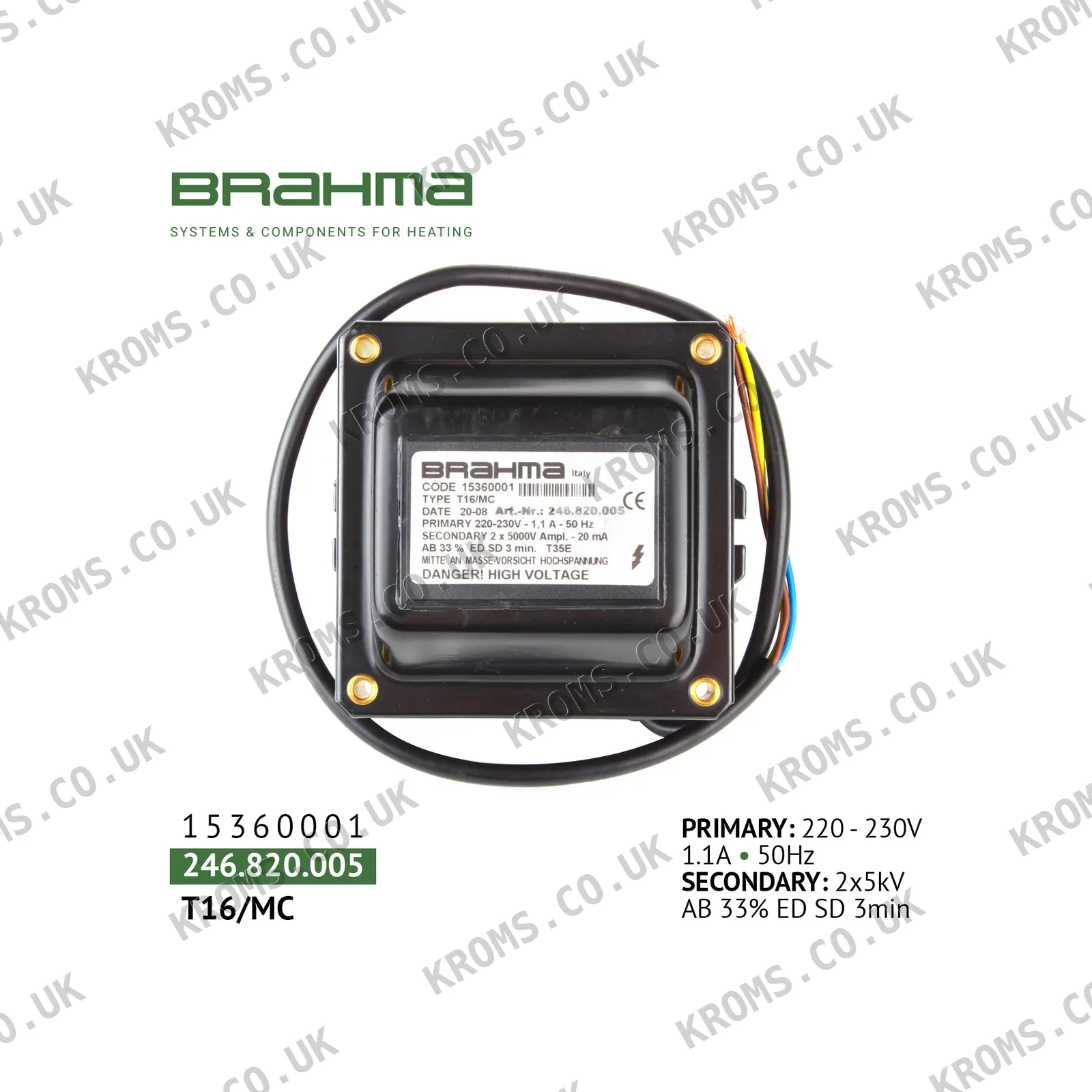 Brahma Ignition transformer T16/MC 15360001