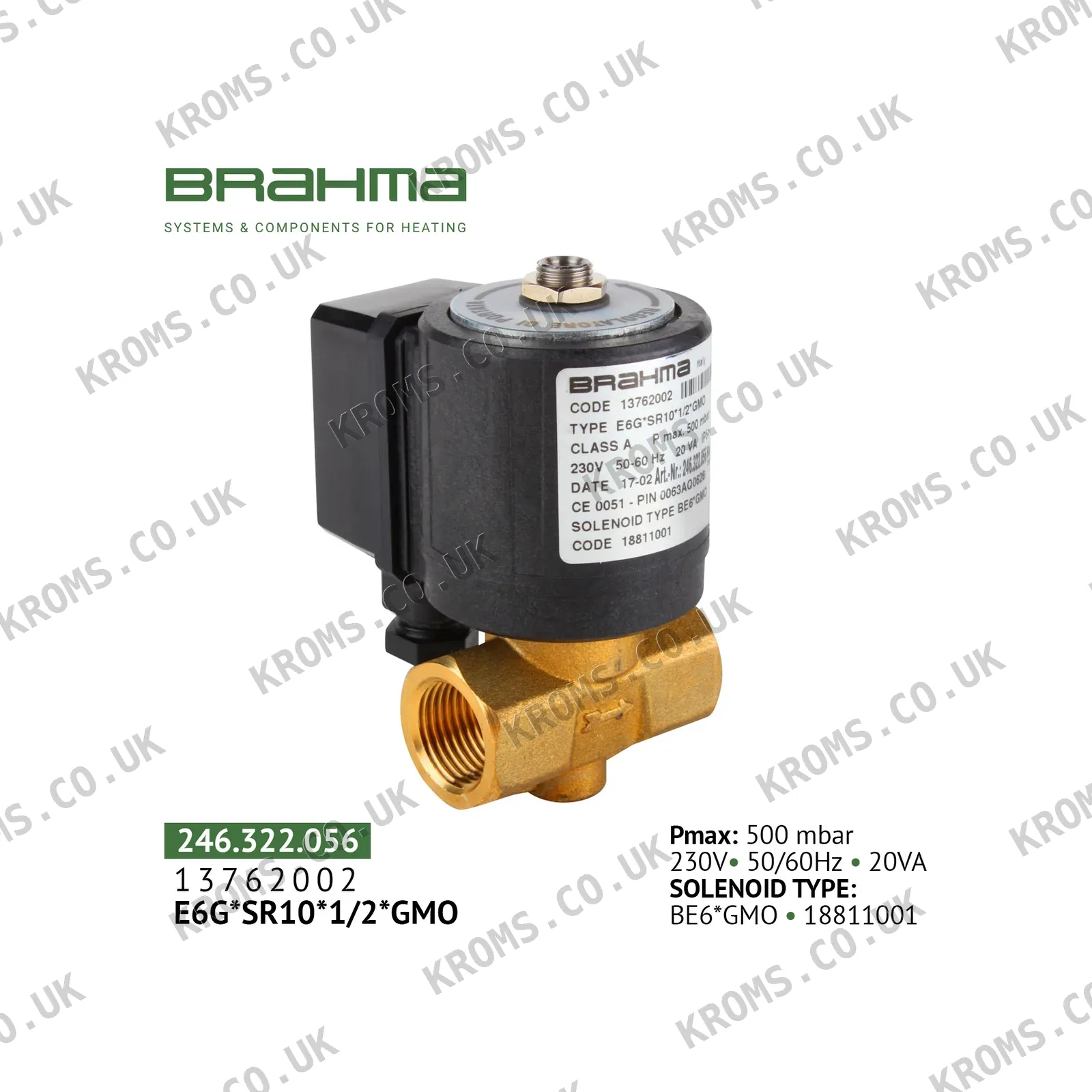 Brahma Gas solenoid valve E6G*SR10*1/2*GMO 13762002